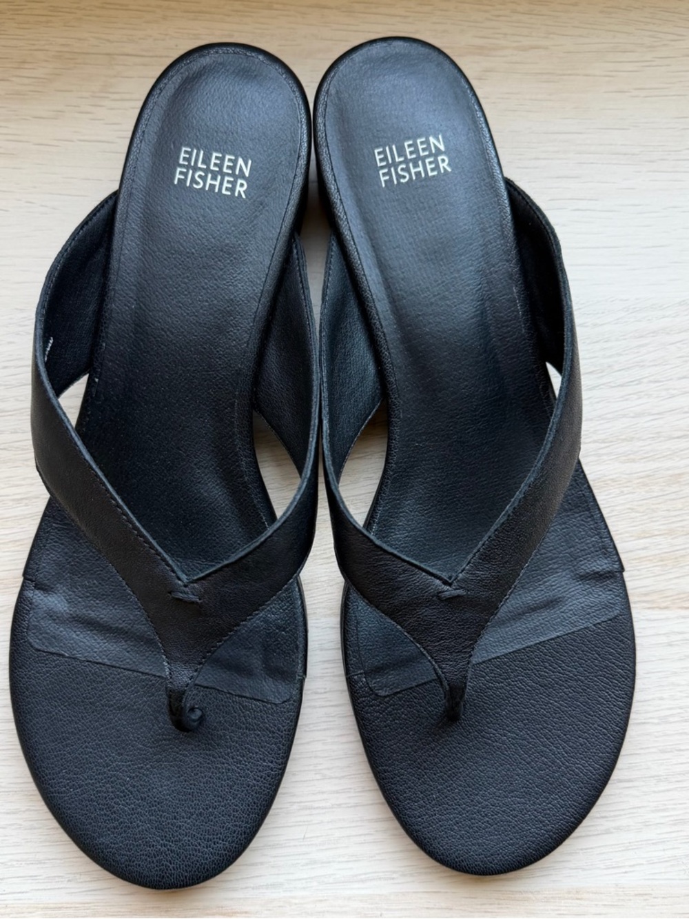Eileen Fisher Erika Sandal Slide Thong Leather Black Women 10M NEW